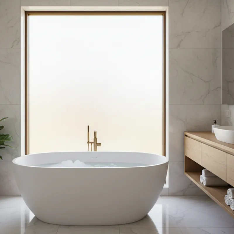 AI generated modern spa-like bathroom design with luxury tiles and fixtures