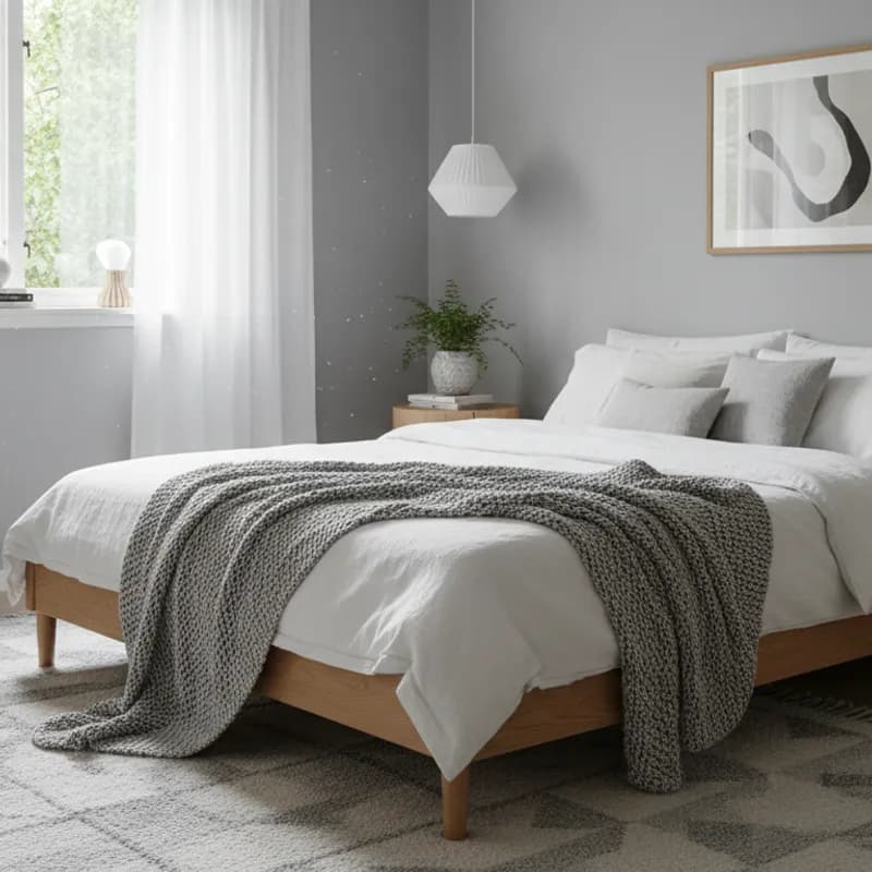 AI generated serene bedroom design with calming colors and peaceful atmosphere