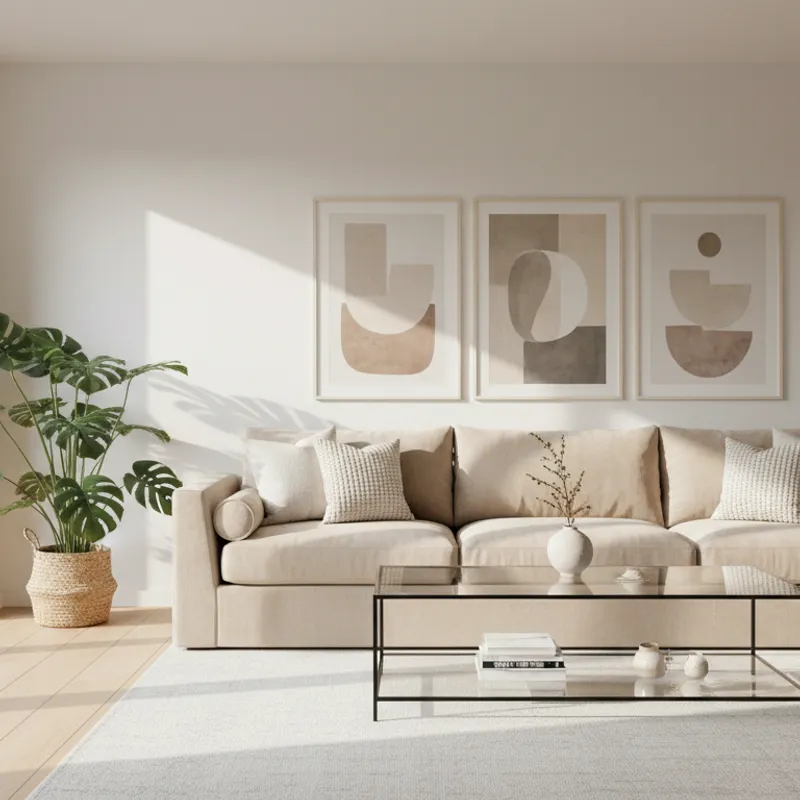 AI generated modern living room design with natural light and minimalist furniture