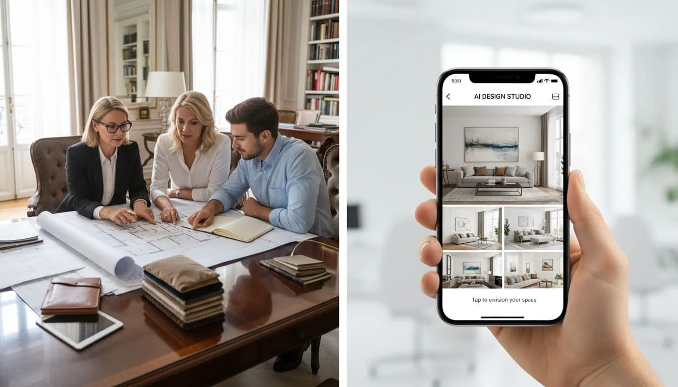 Comparison between DecorAI - AI Room Planner app and traditional interior designer consultation